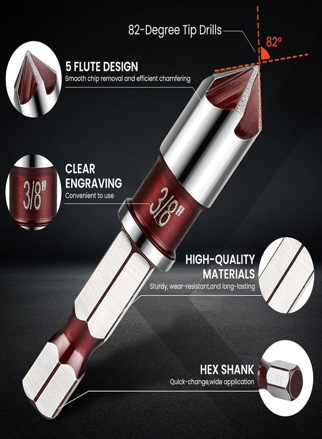 Serplex® Steel Countersink Drill Bit Set, 5Pcs, Sizes 3/4'' to 1/4'', Heavy Duty 82-Degree 5-Blade Design, Quick-Change Hex Shank, Versatile for Wood, Metal, Plastic, DIY & Professional Use - Image 3